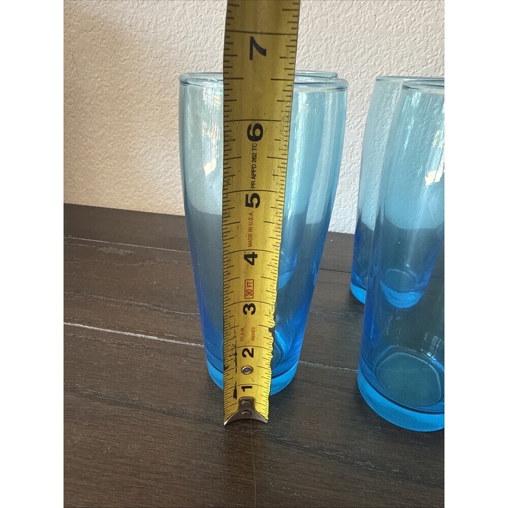 Turquoise Blue Flat Glass Tumblers 3 Tapered Capri Aqua Smooth 6.5 " Tall - Picture 3 of 8